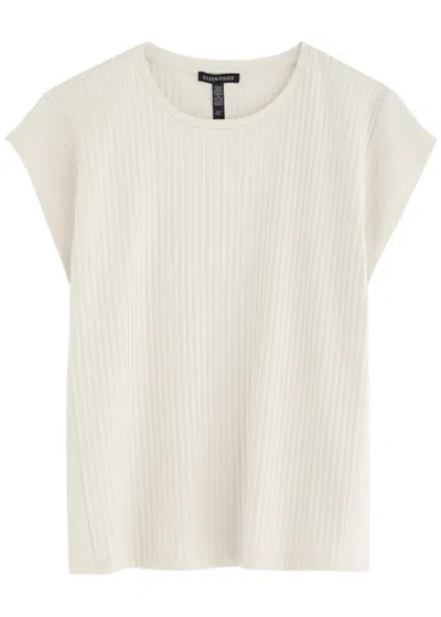 Eileen Fisher Ribbed Stretch-jersey Top In Off White