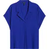 Eileen Fisher Roll Cuff Woven Silk Shirt In Blue