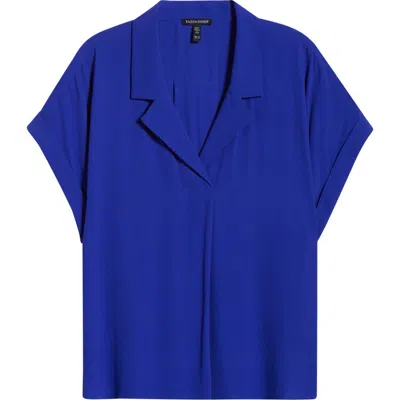 Eileen Fisher Roll Cuff Woven Silk Shirt In Blue