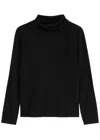 Eileen Fisher Roll-neck Fine-knit Wool Jumper In Black