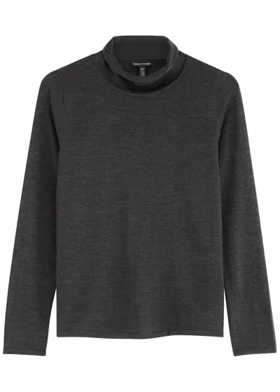 Eileen Fisher Roll-neck Fine-knit Wool Jumper In Charcoal