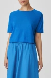 Eileen Fisher Short Sleeve Linen & Cotton Pullover Top In Calypso
