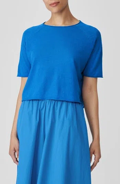 Eileen Fisher Organic Linen Cotton Jewel Neck Top In Blue
