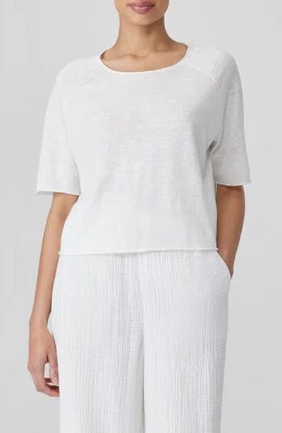 Eileen Fisher Rolled Edge Linen Blend Sweater In White