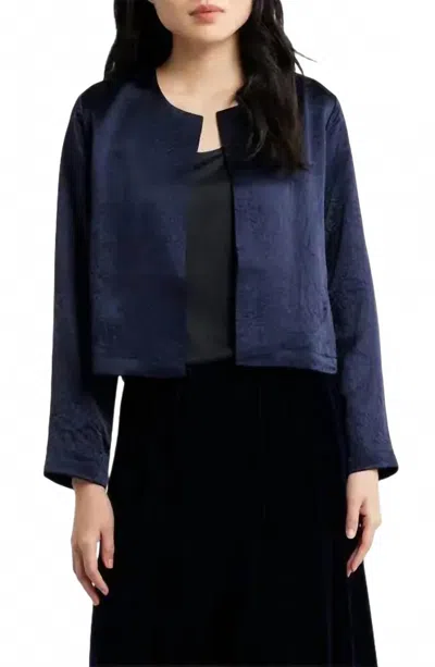 Eileen Fisher Round Neck Cropped Jacket In Ink In Blue