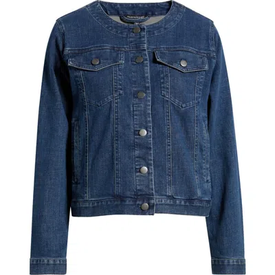 Eileen Fisher Round Neck Denim Jacket In Blue