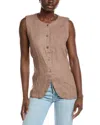 Eileen Fisher Round Neck Linen Long Vest In Brown