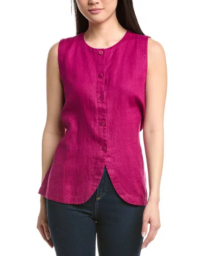 Eileen Fisher Round Neck Linen Long Vest In Pink
