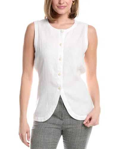 Eileen Fisher Round Neck Linen Long Vest In White