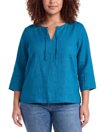 Eileen Fisher Round Neck Linen Top In Pink