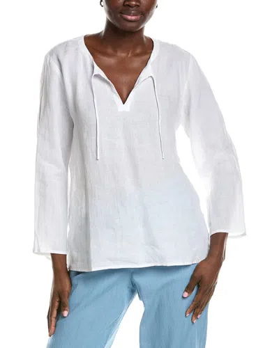Eileen Fisher Round Neck Linen Top In White