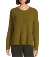 Eileen Fisher Round Neck Long Sleeve Sweater In Moss In Green