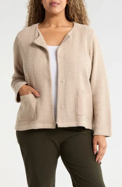Eileen Fisher Round Neck Organic Cotton Jacket In Neutral