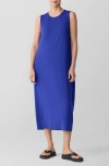 Eileen Fisher Round Neck Oval Stretch Sleeveless Midi Dress In Blue