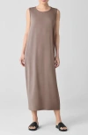 Eileen Fisher Round Neck Oval Stretch Sleeveless Midi Dress In Cocoa