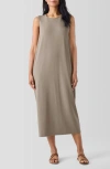 Eileen Fisher Round Neck Oval Stretch Sleeveless Midi Dress In Reed