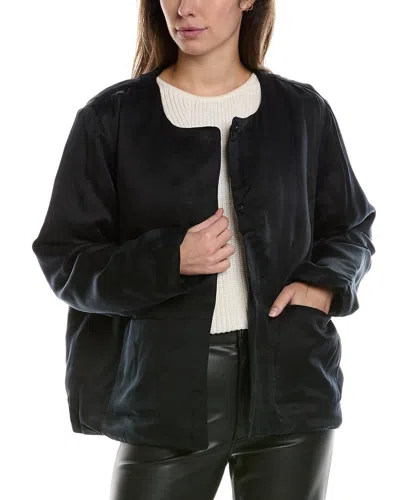 Eileen Fisher Round Neck Padded Silk-lined Jacket In Black