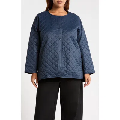 Eileen Fisher Round Neck Quilted Short Coat In Maritime