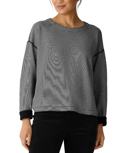 Eileen Fisher Doubleknit Organic Cotton Stripe Reversible Top In Black Ivory In Gray