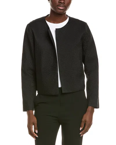 Eileen Fisher Round Neck Silk Jacket In Black
