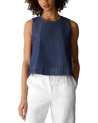Eileen Fisher Round Neck Sleeveless Top In Blue