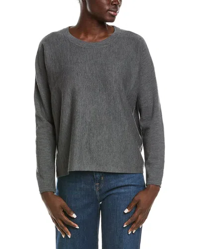 Eileen Fisher Round Neck Wool Top In Grey