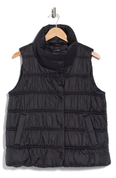 Eileen Fisher Ruched High Collar Vest In Black