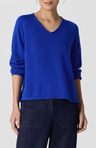 Eileen Fisher Saddle Stitch Organic Cotton Blend Sweater In Lapis
