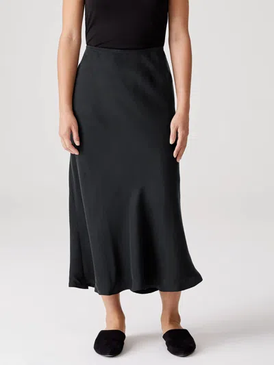 Eileen Fisher Sandwashed Cupro Bias Midi Skirt In Black