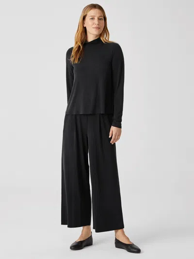 Eileen Fisher Sandwashed Cupro Knit Pleated Pant In Black