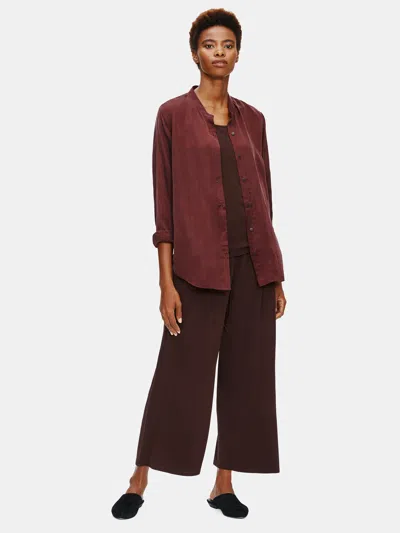 Eileen Fisher Sandwashed Cupro Mandarin Collar Shirt In Red