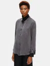 Eileen Fisher Sandwashed Cupro Mandarin Collar Shirt In Gray