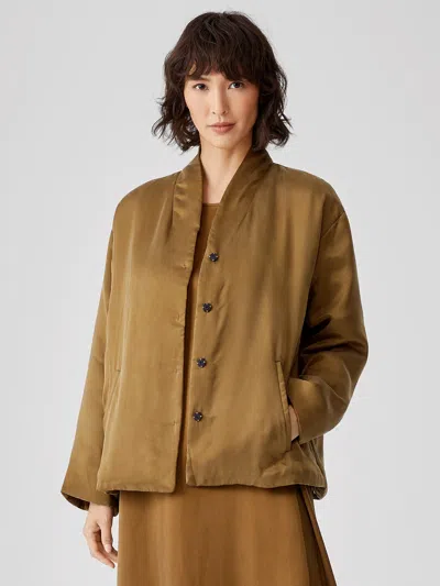 Eileen Fisher Sandwashed Cupro Padded Coat In Brown