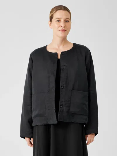 Eileen Fisher Round Neck Padded Silk-lined Jacket In Black