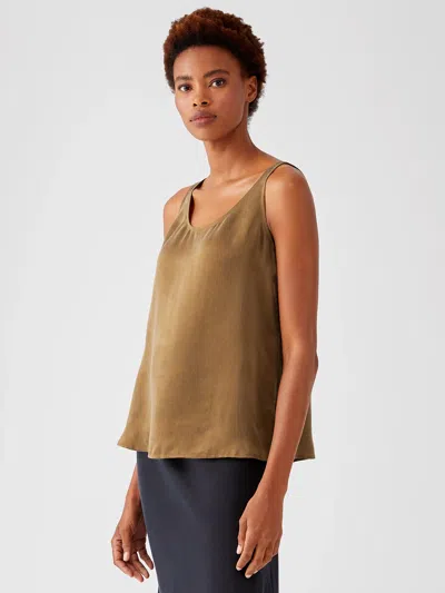 Eileen Fisher Sandwashed Cupro Scoop Neck Tank In Brown
