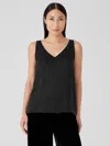 Eileen Fisher Sandwashed Cupro V-neck Tank In Gray