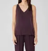 EILEEN FISHER SANDWASHED CUPRO V-NECK TANK IN CASSIS