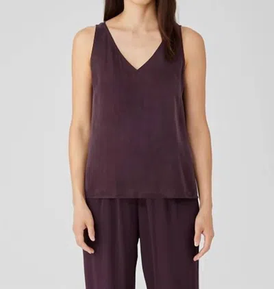 Eileen Fisher Sandwashed Cupro V-neck Tank In Cassis In Purple