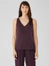 Eileen Fisher Sandwashed Cupro V-neck Tank In Purple