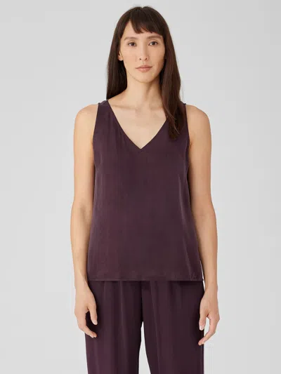 Eileen Fisher Sandwashed Cupro V-neck Tank In Purple