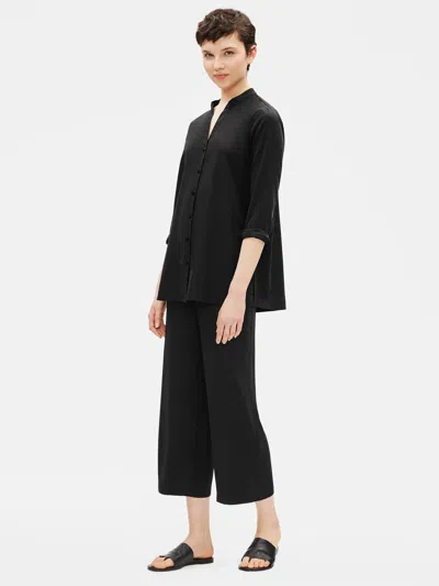 Eileen Fisher Sandwashed Tencel Stand Collar Shirt In Black
