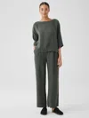 Eileen Fisher Sandwashed Twill Wide Trouser Pant In Green