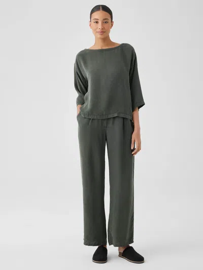Eileen Fisher Sandwashed Twill Wide Trouser Pant In Green