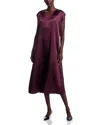 Eileen Fisher Satin V Neck Cap Sleeve Midi Dress In Burgundy