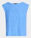 Eileen Fisher Scoop-neck Crushed Silk Top In Blue