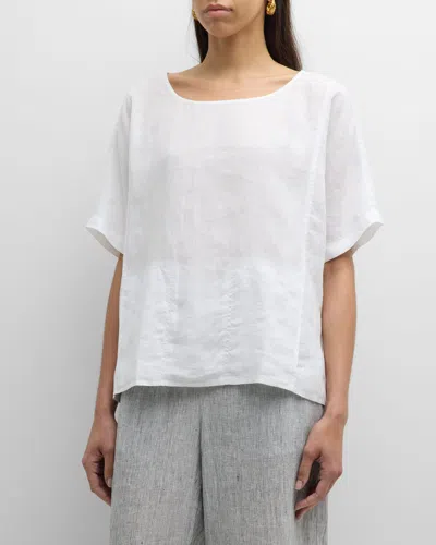 Eileen Fisher Scoop-neck Handkerchief Organic Linen Top In White