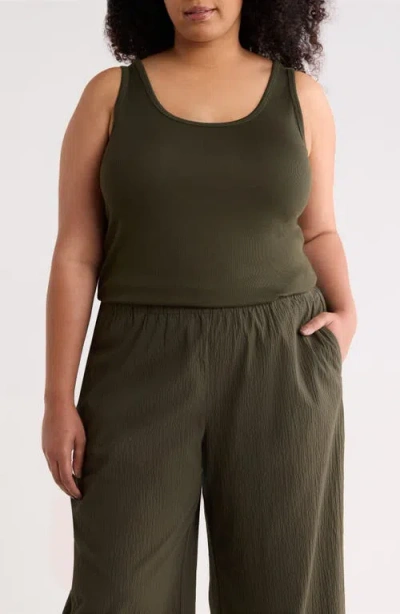 Eileen Fisher Scoop Neck Organic Cotton Tank In Green