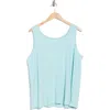 Eileen Fisher Scoop Neck Organic Linen Tank In Blue