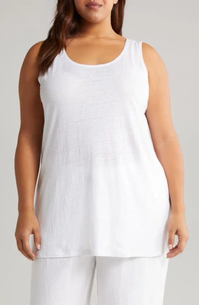 Eileen Fisher Scoop Neck Organic Linen Tank Top In White