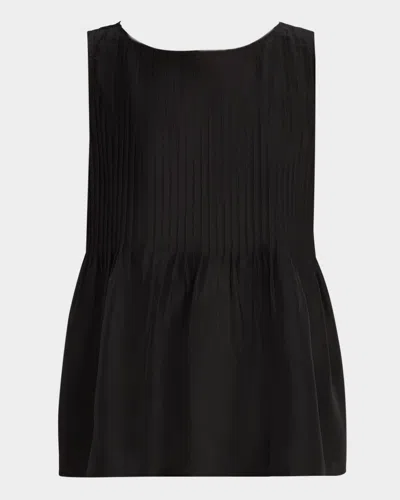 Eileen Fisher Scoop-neck Pintuck Silk Shell